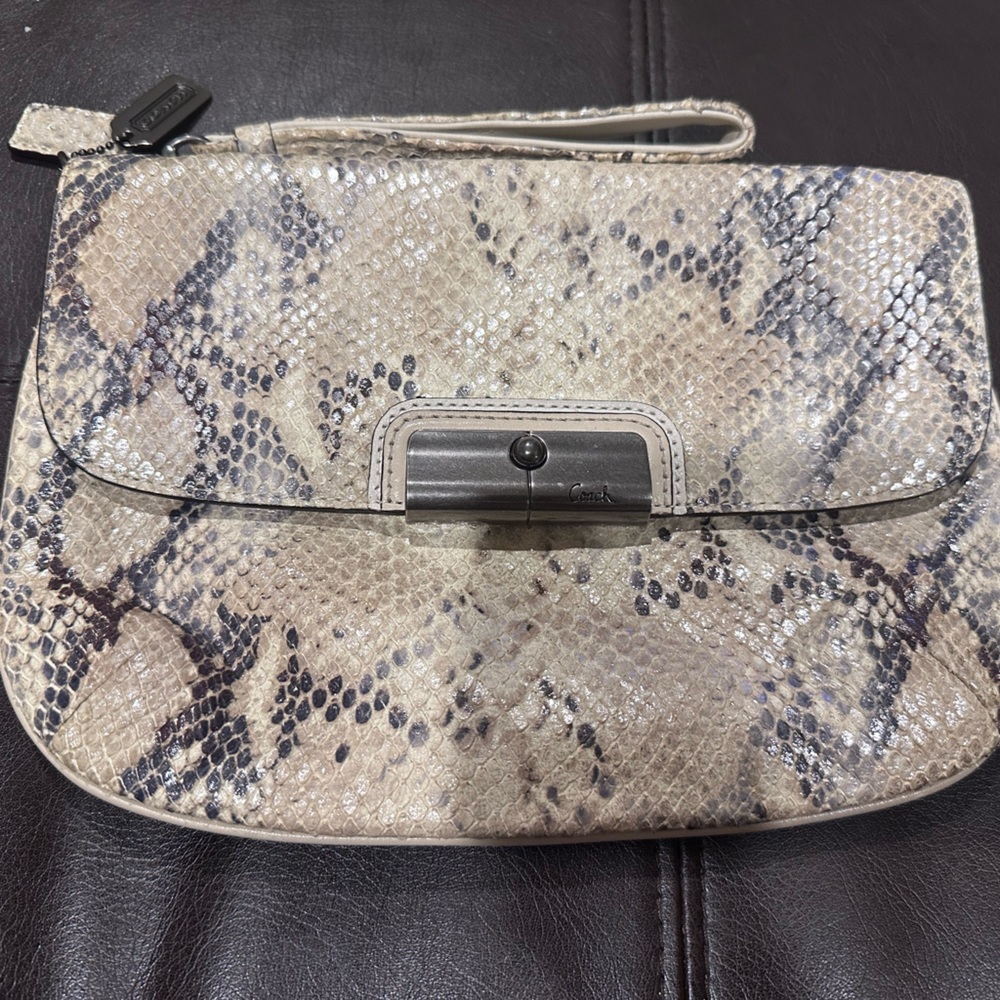 COACH Kristin Python Emb Leather Large Clutch Wristlet